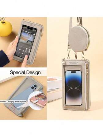 2 pièces/Set Sac de téléphone à écran tactile, Sac bandoulière pour femme, Sac à bandoulière multifonctionnel anti-vol, Mini pochette transparente, Porte-monnaie rond détachable, Portefeuille de téléphone, Retour à l'école/Anniversaire/Cadeau pour femmes et filles