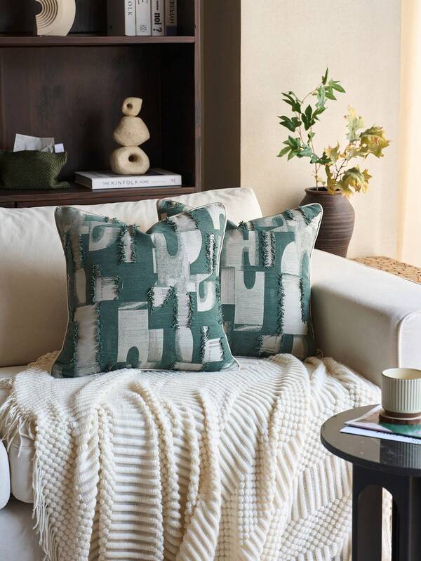 1pc Jacquard Geometric Aesthetic Decorative Pillow Cover, Fashionable Luxurious Minimalist High-Precision Jacquard Cut-Out Geometric Aesthetic Cushion Cover, Suitable For Bedroom, Living Room, Dining Room, Car Interior, All Seasons