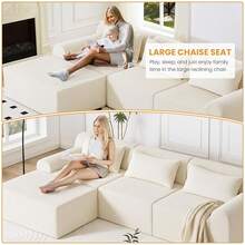 116 Inch Cloud Sectional Couch,Modern Modular Sectional Sofa With Deep Seat & Movable Ottoman, Corduroy Boneless Couches For Living Room, L-Shaped Oversized Sofa, No Assembly Required - 米色 - 查看 9