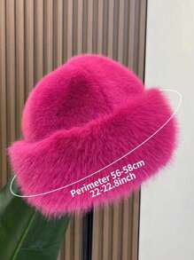1pc Elegant Solid Color Polyester Faux Fur Patchwork Warm Windproof New Plush Faux Fox Fur Bucket Hat, Thick Ear Protection Bucket Hat For Autumn/Winter