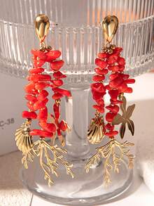 Mazuer 1 对复古金色珊瑚礁生物流苏耳环，夸张高端设计，时尚适合约会、教师节、毕业典礼、感恩节、节假日、万圣节派对、日常通勤、度假