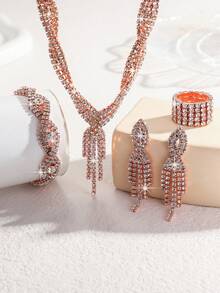 4 件女士优雅时尚简约百搭首饰套装 - 项链、手链、耳环，适合日常佩戴和其他场合