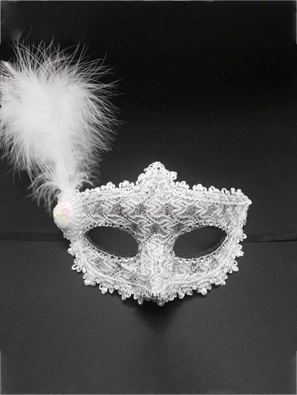 1pc,Graduation Season Princess Mask Mask Props Halloween Ostrich Fur Cute Half Face Set Slight Scratch Halloween Accessories