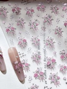 1 Sheet 3D Lily Flower & Butterfly Design Nail Art Stickers Decals Decoration