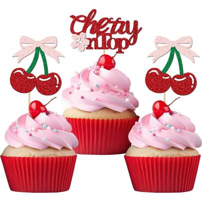12 Pack "Sie ist die Kirsche auf der Torte" Cupcake Topper, glitzernde Kirsche süße Tortendeko für Obst-Themen Baby-Shower und Braut-Shower Dekorationen