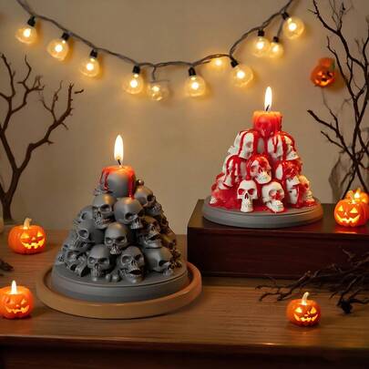 1pc Skull Pile Skull Candle Mold DIY Soap Halloween Party Decoration Plaster Resin Ornaments And Creative Gifts