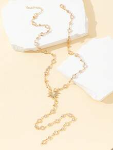 1 件金色/银色透明玻璃星星性感长 Y 型项链，闪亮吊坠项链，适合日常佩戴、约会、派对、节日、周年纪念、生日礼物，优雅、精致、简约、奢华、可爱 - 金黃色 - 查看 5