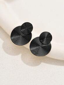 1 Pair New Creative Minimalist Geometric Earrings, Elegant Spiral Floral Pattern Front & Back Stud Earrings, Suitable For Summer Daily Wear