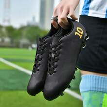 Men's Professional Soccer Cleats - Lace-Up Grass Football Shoes With Long Spikes, PU Upper & TPU Sole For, All-Season Training & Matches, Cushioned Insole For, Ideal For Advanced Players, Soccer Shoes, Sleek Sports Footwear, Durable Sportswear - 黑色 - 查看 2