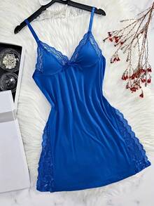 2 chiếc váy ngủ hai dây hở vai phối ren thêu nơ trang trí lãng mạn - Nhiều màu - Xem 6