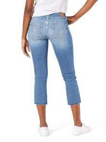 Jeans pitillo de mujer con lavado vintage - Jeans capri elásticos de longitud 7/8 de denim con bolsillos traseros bordados Retro de talle medio - Jeans de corte slim - Lavado ligero - Ver 4