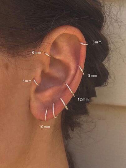 Cercei rotunzi din argint fără închidere | Set de cercei rotunzi mici pentru cartilaj, pentru femei, bărbați și fete | Cercei hipoalergenici din argint 925 pentru tragus, inele pentru nas și buze | Bijuterii pentru cercei huggie, cadou de ziua de naștere pentru petrecere, cu o cutie cadou frumoasă | 4 opțiuni de mărime (diametru - 6 mm/8 mm/10 mm/12 mm) | Nu sunt potriviți pentru urechile perforate care nu s-au vindecat încă