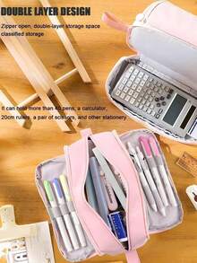 1pc Large Pencil Case ,High Capacity Holder Box Storage Bag ,Large Capacity Multi-Layer Pen Bag,Desk Organizer Marker Pouch Pen For Middle School Office College Adult Girl And Boy Back To School(Multiple Colors Available),Back To School,School Supplies - Multicolor - View 9