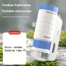 Przenośny ręczny miniaturowy mikroskop z oświetleniem LED, rekwizyty do odgrywania ról dla dzieci - powiększenie 60X–200X, idealny do eksploracji na świeżym powietrzu i edukacyjnej zabawy, materiał ABS, dostępny w kolorze niebieskim/czarnym