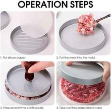 1 Set Stainless Steel Hamburger Patty Mold With Wooden Handle, Non-Stick Coating - Includes 100pcs Patty Papers - Black + 100pcs Silicone Oil Paper - View 5