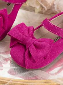 1 Pair Girls' Bow Decor Flat Shoes, Hook And Loop Design, Breathable Chiffon Material, Cute Matching Mother-Daughter Style, Suitable For Outings And Gatherings All Year Round
