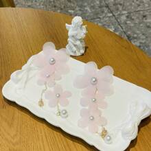 1 paire de boucles d'oreilles florales exagérées faites à la main, boucles d'oreilles en tissu élégantes, style européen et américain