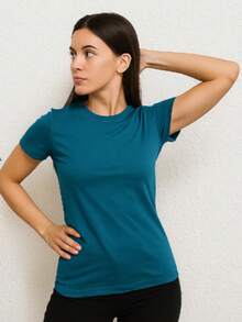 PLAYERA DAMA C/REDONDO M/CORTA AJUSTADO LISO - Teal - Ver 2