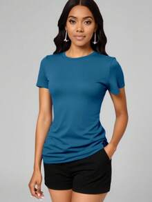 PLAYERA DAMA C/REDONDO M/CORTA AJUSTADO LISO - Teal - Ver 4