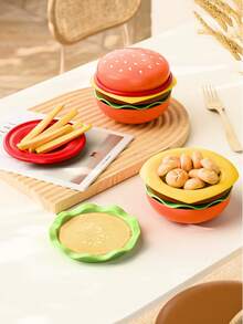 可堆叠汉堡盘套装，汉堡盘套装，汉堡 6 层迷你餐盘，用于汉堡酱、寿司蘸酱、开胃菜、饼干甜点小吃可爱盘子和碗套装 - 彩色 - 查看 5