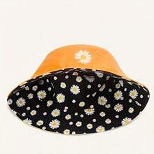1 件双面太阳帽，雏菊刺绣，男女通用渔夫帽，时尚，适合所有季节