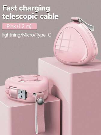 Durcord 三合一三角形可伸缩多用途充电线，附赠免费悬挂绳，小巧便携，车载充电器，带 3 个端口 - 通用，兼容 Vivo/OPPO/Lightning 等主流品牌，兼容华为（支持超快速充电），兼容 15/16，电缆耐用性卓越，兼容 、Android、相机、MP3 通用适配器 Nan