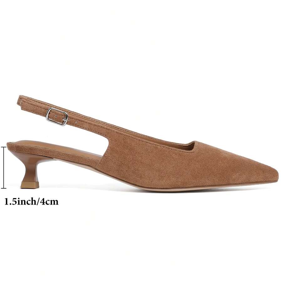 Slingback Kitten Heels For Women Pointed Closed Toe Heels Low Pumps Shoes For Party Work Office - màu nâu - Xem 1