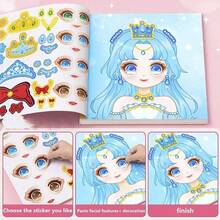 1 PIEZA Libro de pegatinas de vestir de princesa colorido y divertido para manualidades, juguete de disfraz cruzado lindo, libro de maquillaje artesanal hermoso, decoración de fiesta, regalo de Navidad y cumpleaños (12 temas + 3 pegatinas de vestir)