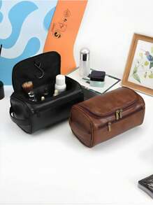 1 Peça, Couro PU, Unissex, Bolsa de Toucador de Viagem Impermeável de Camada Dupla, Bolsa de Barbear de Grande Capacidade - Perfeita para Produtos de Higiene e Beleza Essenciais, Viagens de Negócios e Férias, Bolsa de Toucador, Essenciais de Viagem de Verão, Durável, Perfeita para Férias na Praia, Suprimentos Escolares de Férias, Itens Essenciais para Dormitório, Volta às Aulas