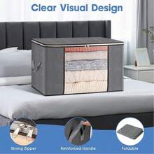 2Pack Clothes Storage Bag, Foldable Storage Bin Closet Organizer With Reinforced Handle, Sturdy Fabric Blanket Storage With Clear Window, Storage Containers For Clothing, Bedding, Gray - 灰色 - 查看 3