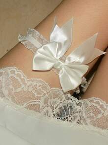 1 chiếc đai garter nơ trắng cho cô dâu | Đai garter ren có thể điều chỉnh cho nữ | Đồ lót đêm tân hôn | Phụ kiện tất cỡ lớn | Quà tặng lãng mạn cho ngày lễ tình nhân - Nhiều màu - Xem 2