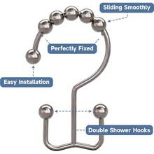 TitanKer Shower Curtain Hooks Rings, Rust Resistant Metal Double Glide Shower Hooks For Bathroom Shower Rods Curtains, Set Of 12 Hooks - Nickel - Nickel - View 4