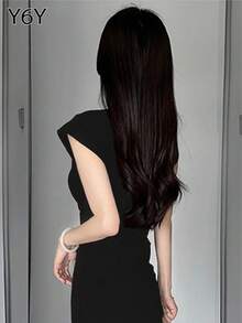 [Y6Y] 极简圆领连帽针织迷你连衣裙 | 收腰A字修身连衣裙，打造日常时尚风格 - 黑色 - 查看 2