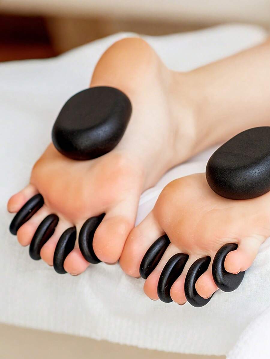 [黑色椭圆石] 8/10 块黑色椭圆石 | 适合头部、身体和足部 - 非常适合沙龙和家庭使用，按摩工具 - 黑色 - 查看 1