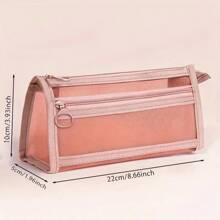 Estuche de lápices con malla a cuadros Morandini, con asa y cremallera, estuche de lápices de doble capa transparente, bolsa de cosméticos de viaje, bolsa de almacenamiento de papelería transparente linda, adecuada para adultos, oficina, universidad, útiles escolares, de vuelta a la escuela