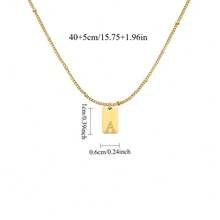 18k Gold Plated Stainless Steel Letter Pendant Necklace With Beaded Chain, Suitable For Daily Wear - Gold Type 5 - View 4