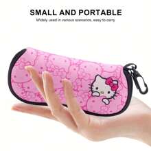 Sanrio 1 pezzo Custodia portaocchiali Hello Kitty - Stile Kuromi, Pompompurin e amici, design a collisione multicolore, design a stampa floreale, con cerniera e gancio, anti-smarrimento e portatile, custodia per occhiali in tessuto morbido e antiurto, adatta per riporre occhiali alla moda e vari piccoli oggetti, regalo di stile per le donne, riutilizzabile, ottimo regalo piccolo per Natale, Ognissanti, compleanni e feste tra amici