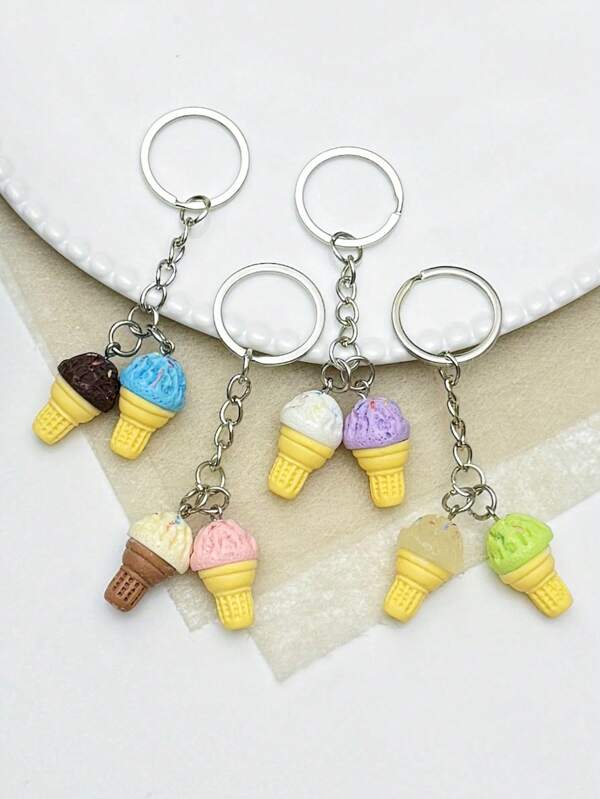 1pc/3pcs/5pcs Creative Cute Ice Cream Keychain, Minimalist Resin Keyring, Car Key Chain, Bag Pendant, Gift For Valentine's Day, Family, Kids, Best Friend Birthday