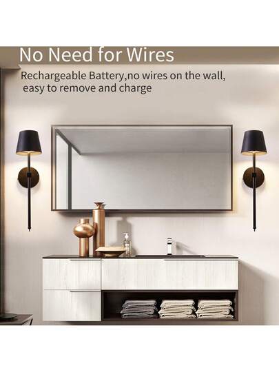 1/ Rechargeable Wand Lamp Set, Black, Magnetic Detachable Remote Control Verlichting Temperatures, Dimmable Wireless Bedroom, Living Room, Hallway Home Corridor Lighting, Elegante Lighting Fixture, Durable Material view 10