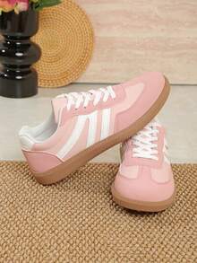 أحذية كاجوال متعددة الوظائف للنساء، أحذية رياضية كاجوال بنعل مطاطي وأصابع قدم مستديرة وأربطة، باللون الأسود والخاكي، أحذية مناسبة للاستخدام اليومي، المقاس من 36 إلى 41، أنيقة، وردي - وردي - مشاهدة 3