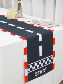 1pc Racing Theme Birthday Party Polyester Table Runner, Black & Red Checkered Racing Track Style Tablecloth, 35*180cm, Racing Theme Tablecloth, Suitable For Little Boy's Birthday Party Table Decor, Racing Theme Birthday Party Room Kitchen Dining Table Decor, Home Decor, Room Decor, Dining Table Center Decor, Racing Party Decor, Happy Birthday Party Supplies, Party Gifts - Red and Black Racing Track - View 6