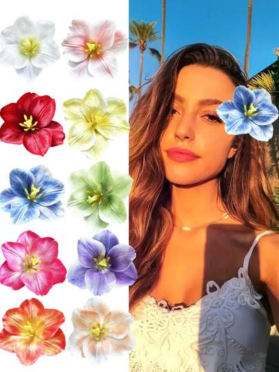 1/10pcs/Set Big Girls Faux Flower Hair Clips Elegant And Sweet Hairpins Spring And Summer Hair Accessories For Seaside Vacation