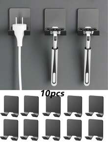 2 件 - 多功能手动剃须刀支架，带强力粘合钩、免打孔电源插头挂钩、剃须刀片收纳支架