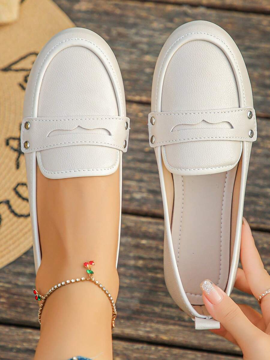 Mocassins casuais femininos plus size, novos sapatos baixos bege da moda, confortáveis para uso diário, trabalho, direção, mocassins versáteis com sola macia - Bege - Ver 1