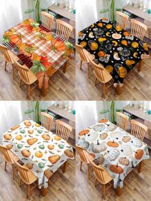 1pc Pumpkin Painting Pattern Tablecloth, Square Printed Tablecloth Suitable For Family Gatherings, Picnics, Kitchen And Dining Table Decor, Coffee Table Cover, Durable Tablecloth Mat, All-Season Home Decor Tablecloth Mat - Multicolor D - View 1
