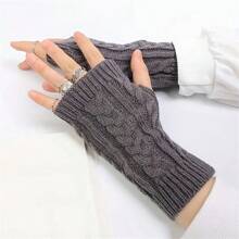 Knitted Fingerless Gloves, Warm Gloves For Autumn/Winter, Acrylic Yarn Gloves With Exposed Fingers, Solid Color Short Gloves Autumn Accessories