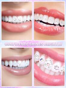 novani 6 格 Y2K 牙齿宝石套装，牙齿宝石首饰 DIY 牙齿宝石水晶套装，时尚牙齿钻石珠宝装饰入门套装，打造甜美闪亮笑容 - 彩色 - 查看 6