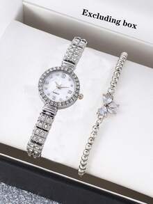 2pcs/Set Elegant Fashionable Niche High-Quality Rhinestone Inlaid Ladies Watch & Bracelet Set - White - View 13