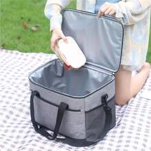 1 PIEZA Bolsa de picnic aislada con paquete de hielo, bolsa de picnic grande impermeable de tela Oxford de gran capacidad, bolsa aislada plegable clásica para picnic y almacenamiento, ideal para picnics, viajes, aventuras al aire libre, bolsa de playa refrigeradora, bolsa refrigeradora con cremallera superior - bolsa aislada para caliente o frío, picnic, playa, entrega de alimentos