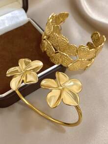 18K镀金不锈钢蝴蝶花卉几何手链套装，适合女性佩戴，可作为礼物送给妈妈、老师，也适合返校季、万圣节、夏季旅行和海滩活动，波西米亚风格，适合派对/婚礼/日常佩戴，伴娘，圣诞节礼物。 - 彩色 - 查看 2